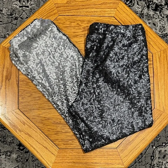 *JOHNNY WAS* Black x Silver Sequin Simona Jogger Pants Size Medium - Picture 5 of 11